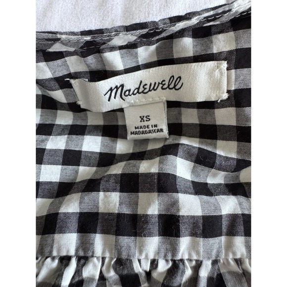 Madewell Flutter Sleeve Side Tie Wrap Top Plaid Checkered Black Size XS Cotton - Picture 5 of 10
